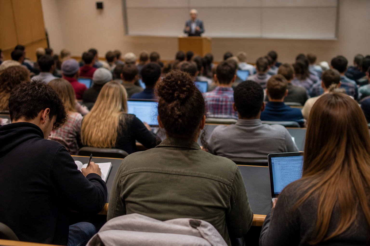 View from the back of a university lecture hall