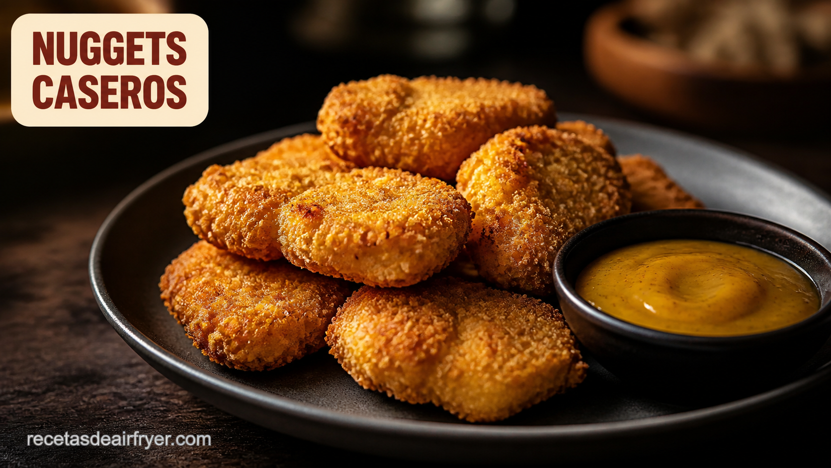 Nuggets de pollo caseros dorados y crujientes en freidora de aire