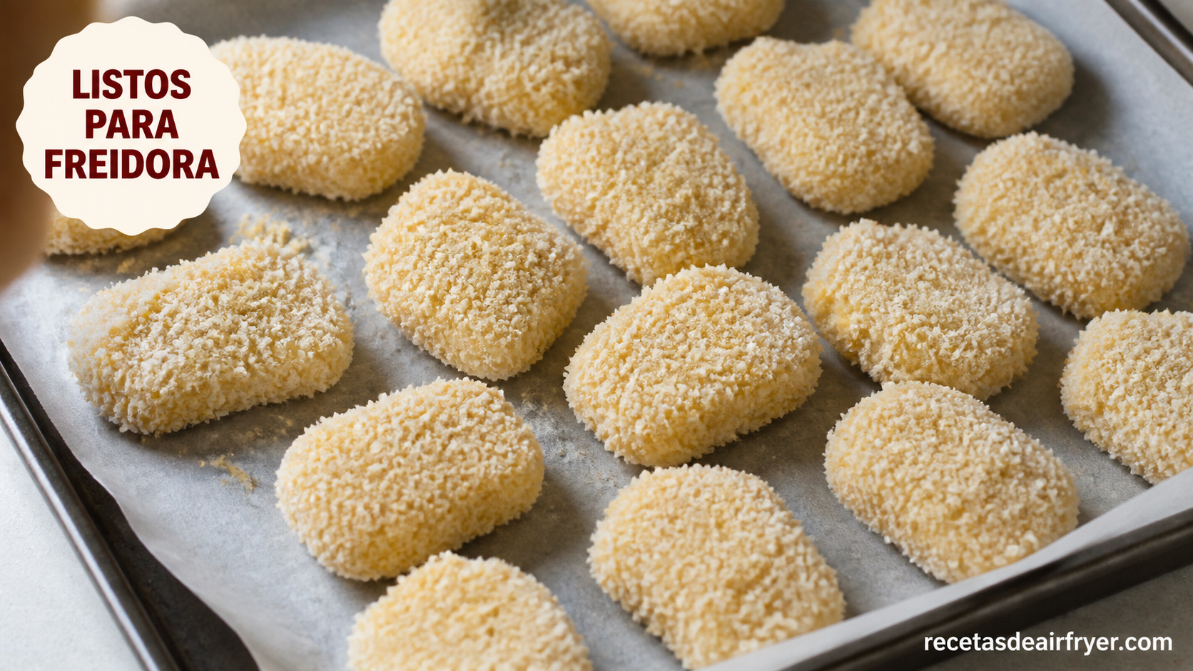 Nuggets de pollo crudos ya empanados con panko preparados para cocinar